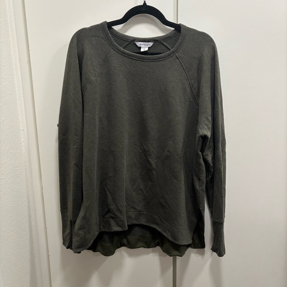 Athleta Sz XL Green Coaster Luxe Recover Sweatshirt Long Sleeve Thumb Holes